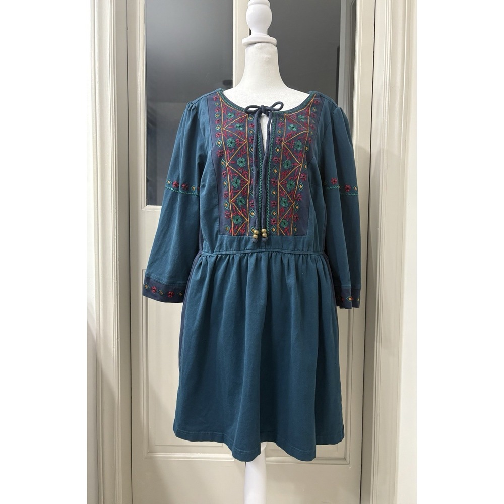 Wayward Fancies eShakti Blue Embroidered Plus Size Dress Size 2X 22W Pockets